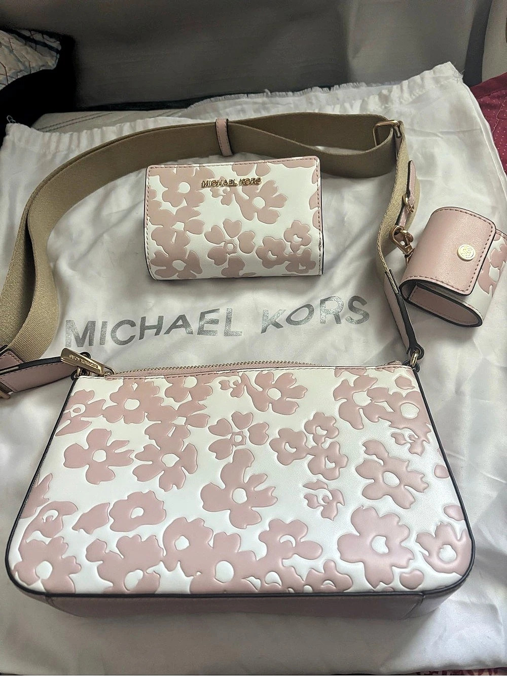 Michael Kors Floral Crossbody Bag Pink & White